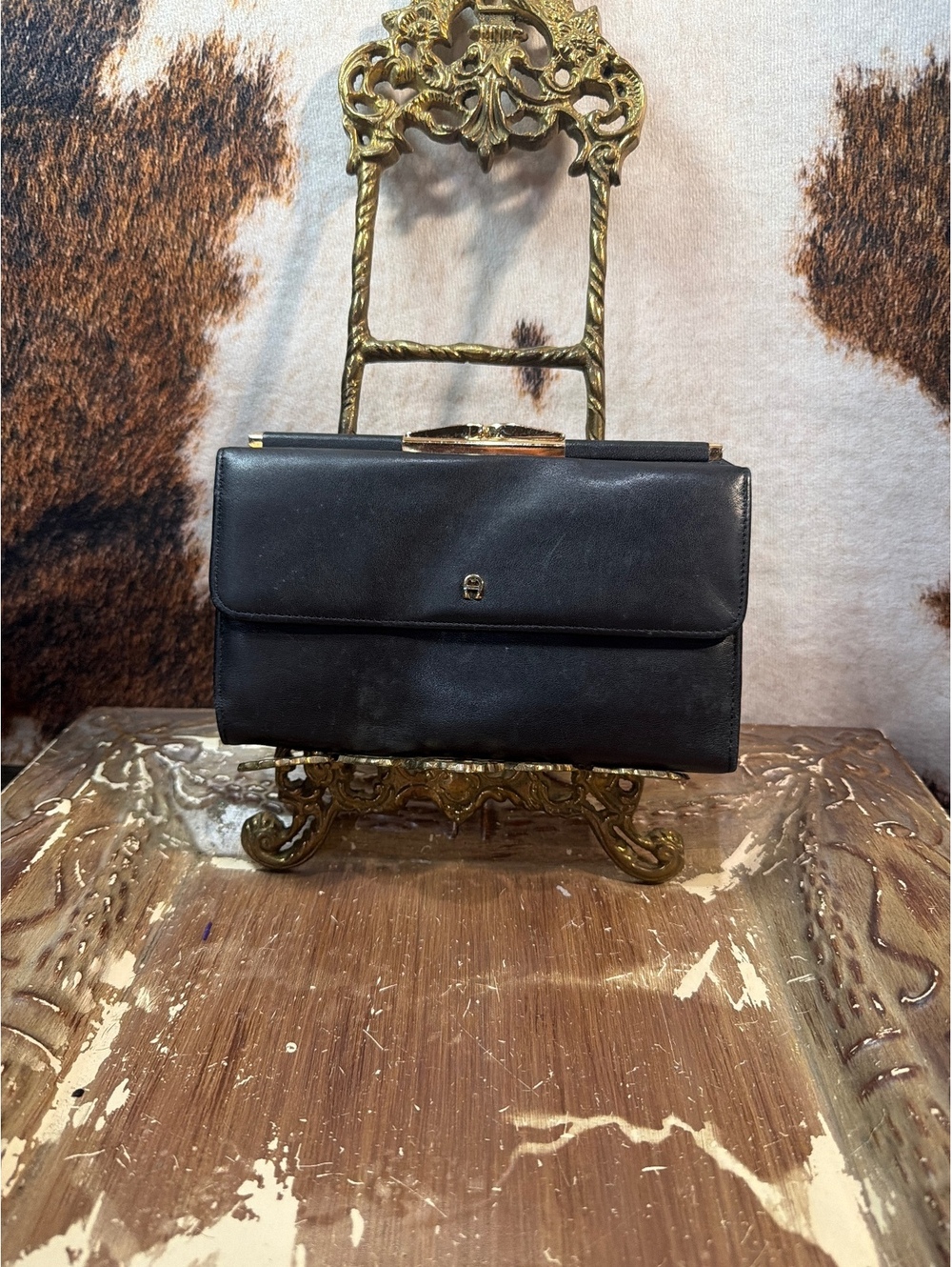 Etienne Aigner Black Leather Wallet with Gold-tone Hardware
